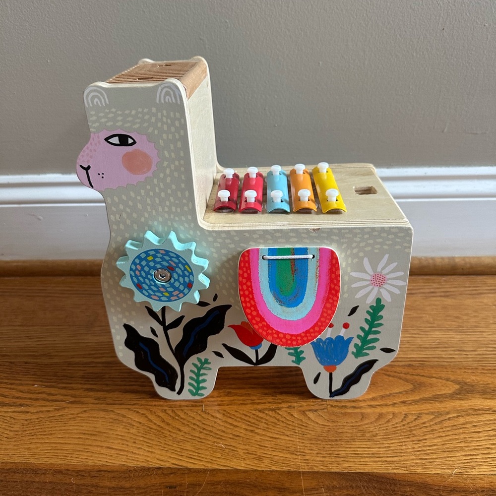 Wooden Llama Musical Toy with Rainbow Keys - Natural & Multicolor